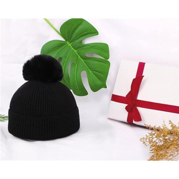 Kids Pom Pom Beanie Boys Girls Faux Fur Ball Warm Lined Knit Kids Winter Hat Set main image 5